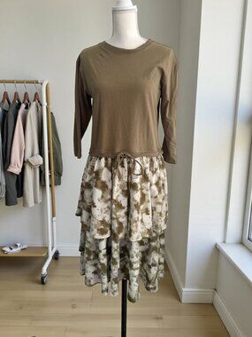 APPARALEL Olive Green Sweatshirt Drawstring Midi Dress Size Small